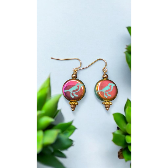 Handmade Jewelry - Czech Glass Bird Earrings: Multicolored Boho Dangle Jewelry